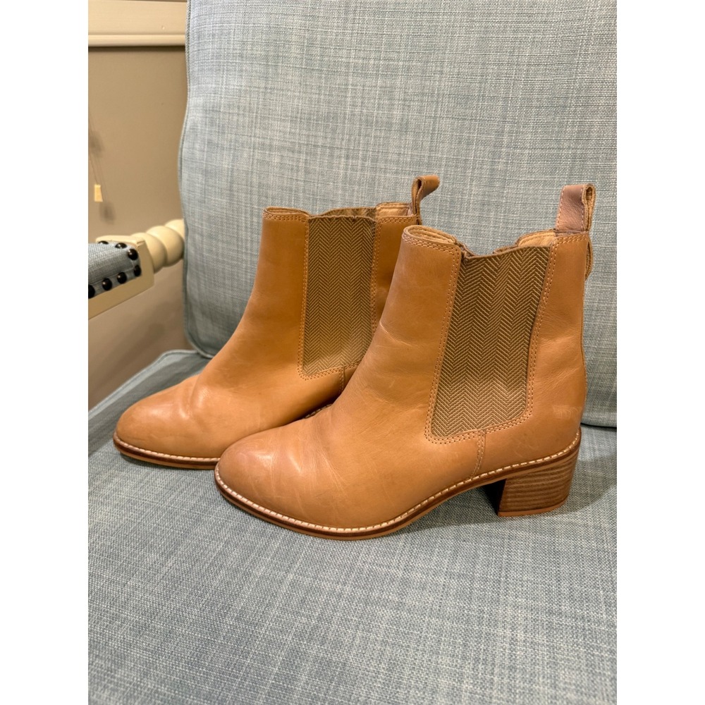 FRANKIE4 Liberty Tan Leather Chelsea Ankle Boots Herringbone Elastic US 8.5
